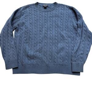 Lands' End Men's Cotton Cable Knit Crew Neck Sweater XL Cornflower Blue Y2K Era*